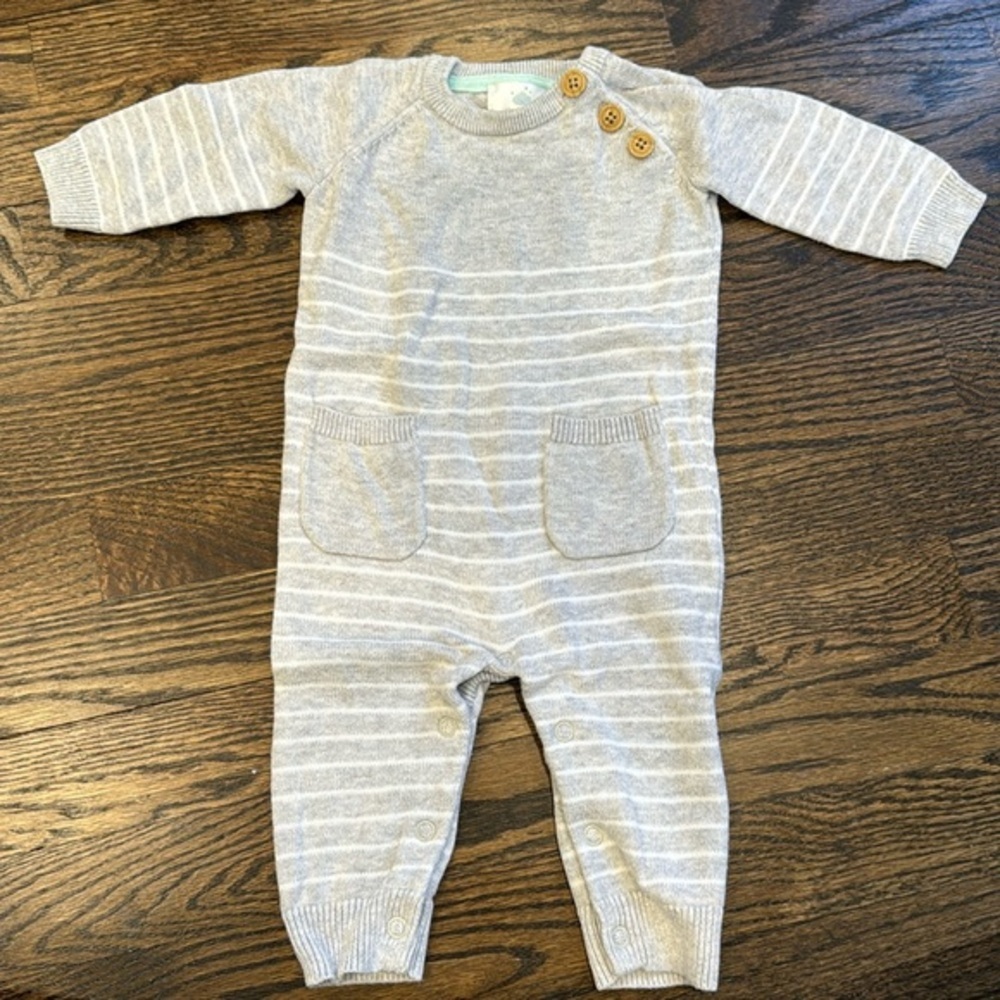 Cat & Jack sweater romper grey and white stripe knit long sleeve and pants
